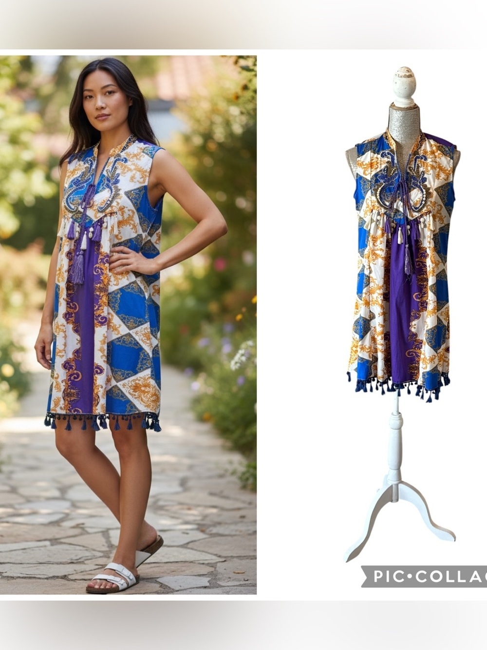 Antica Sartoria Positano Beaded Seashell Tassel Baroque Resort Dress M
